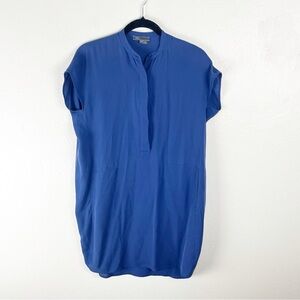 VINCE 100% Silk Blue Popover Poplin Side Pockets Dress, Size XS